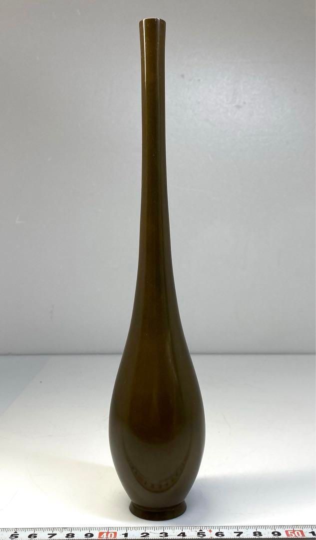 蔵六 上手 銅製鶴首花入 379g 高さ28.5㎝ 東Y6-0723④タサチ