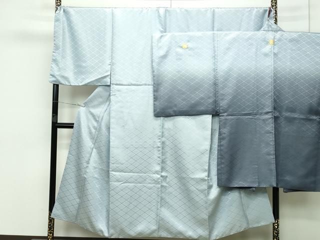 平和屋着物 上 男性 色無地 紋付き羽織セット キングサイズ 千草鼠色 花菱地紋 舞台衣装 洗える着物 CZAA3642s5