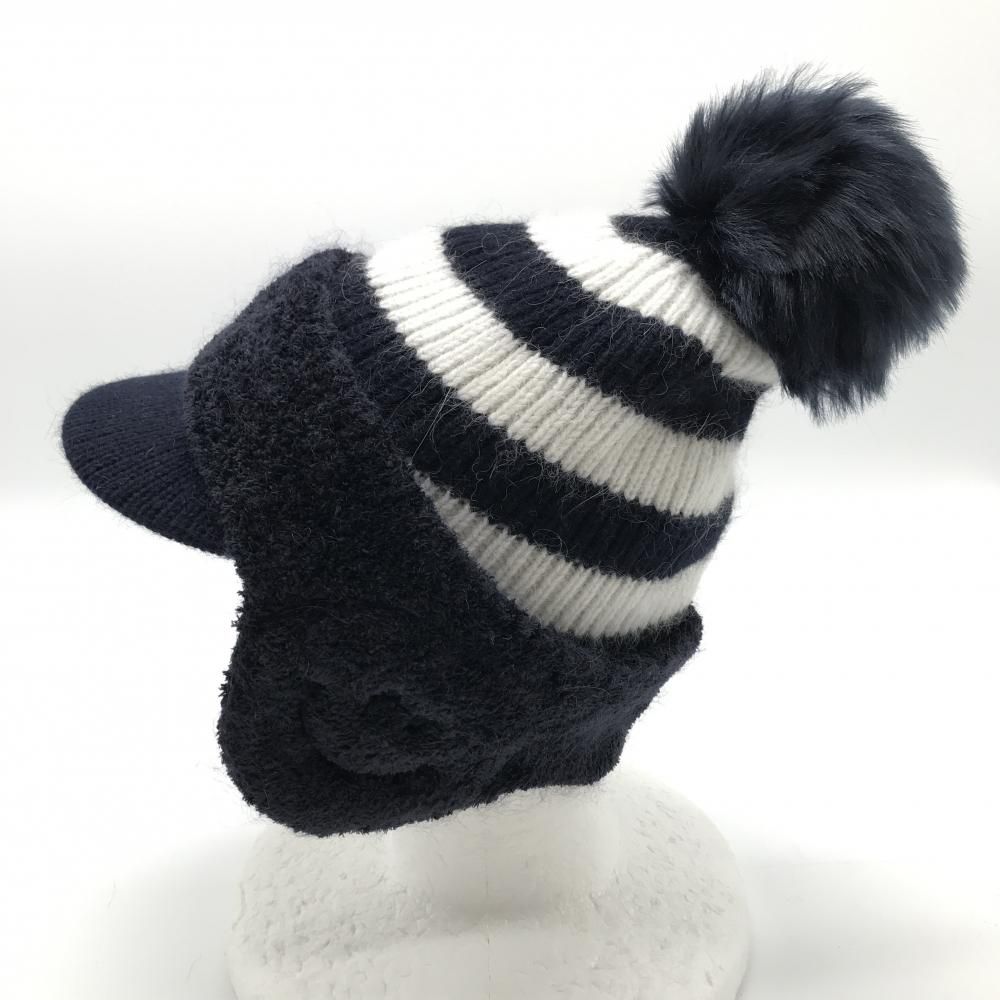 超 パーリーゲイツ 3WAYつば付きニット帽 ネイビー×白 ボンボン付 イヤーマフ付 FR ゴルフウェア モデル PEARLY GATES