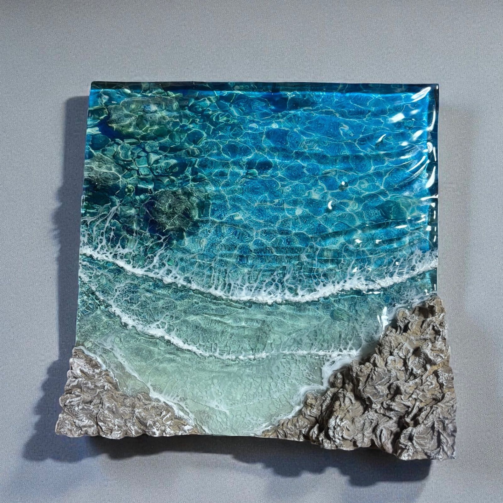 傾斜厚盛りボード 岩場 超立体 沖縄の海 レジンアートボード 美ら海 オーシャンアート N703