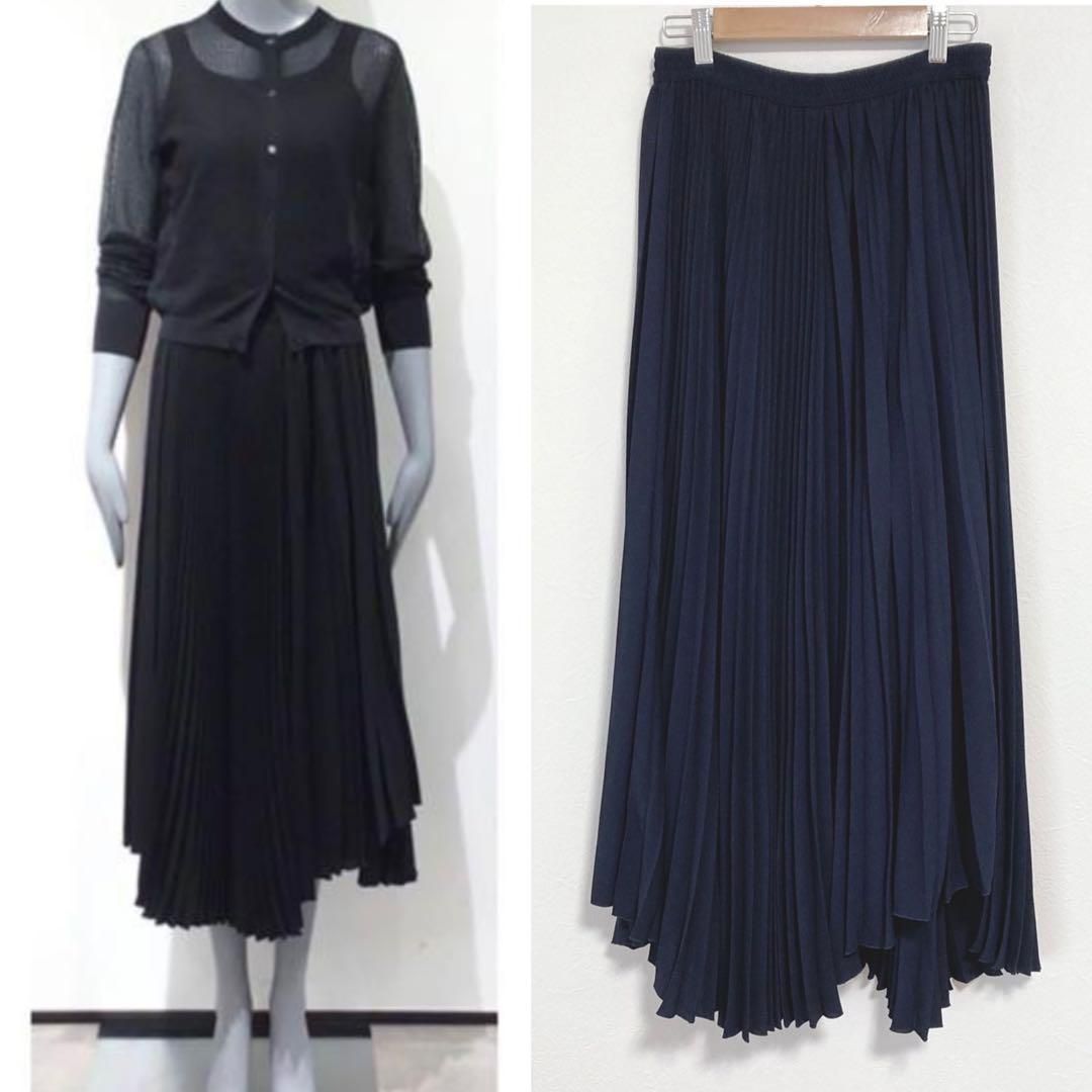 Theory 定価3.2万 アシンメトリープリーツスカート S ネイビー