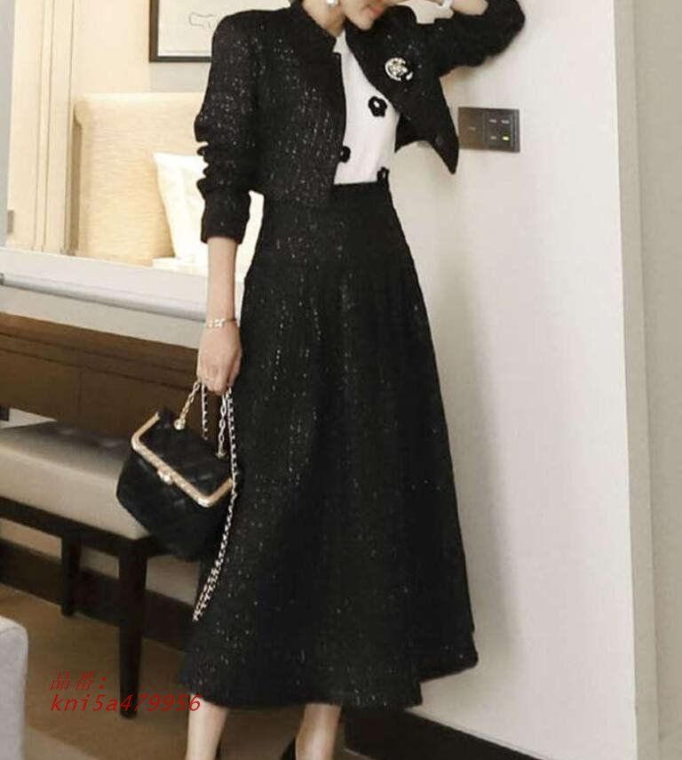 ツイードセットアップ スーツジャケット ロングスカート フ スカート ロング丈 きれいめ 卒業式 おしゃれ 大きいサイズ 入学式 体型カバー kni5a479956