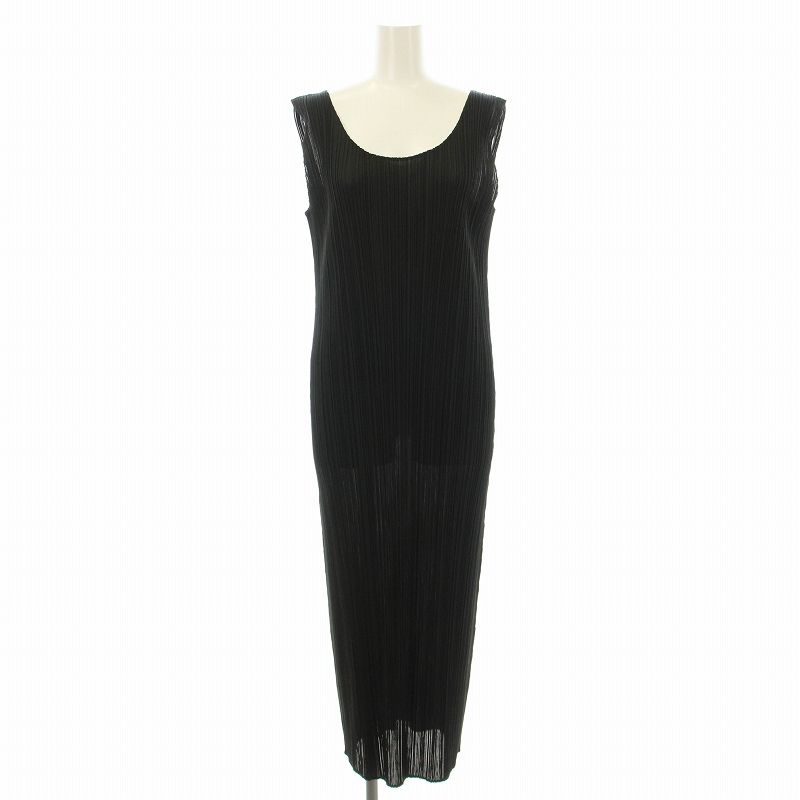 イッセイミヤケ　プリーツプリーズ　ブラック ノースリーブ ミニワンピース PLEATS PLEASE ISSEY MIYAKE - PLEATS PLEASE ISSEY MIYAKE