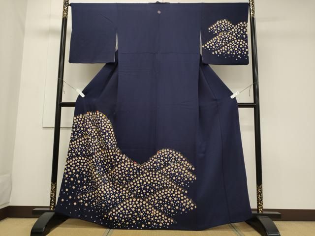 平和屋着物□訪問着 絞り 刺繍 流水扇面花文 正絹 逸品 BAAM1701xi