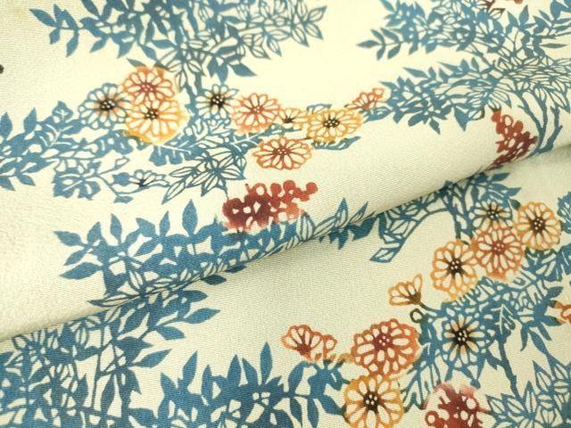 平和屋着物▽上質な色無地 単衣 草花地紋 藍鉄色 正絹