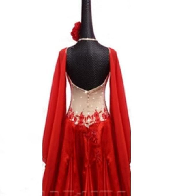 新品未使用新作 社交ダンスドレス モダンダンス 花 刺繍 高級 レッド