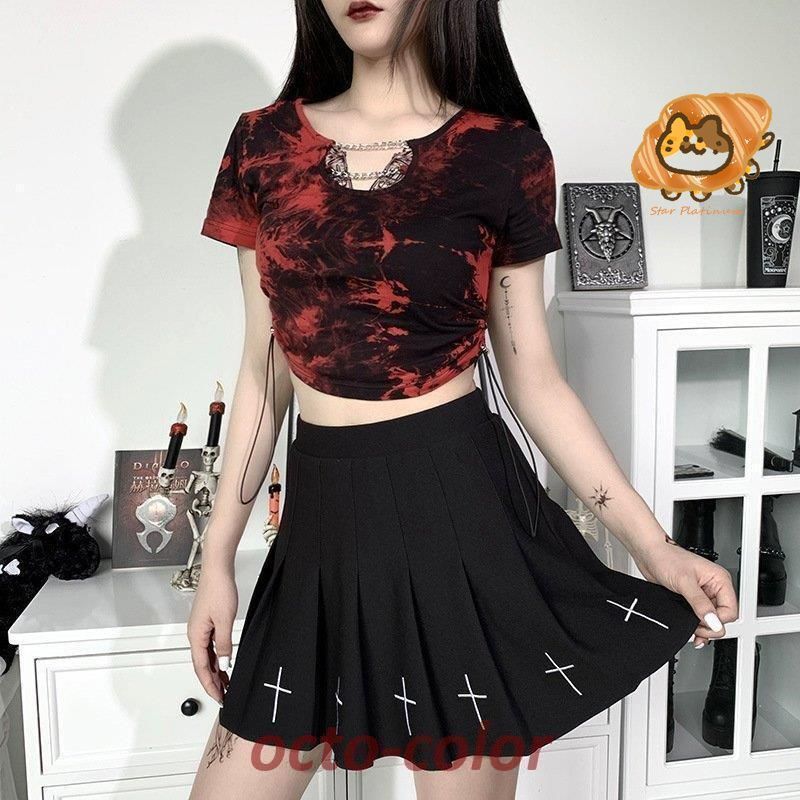 Tシャツ レディース 個性 半袖 ショート丈 へそ出し デニム トップス セクシー 韓国ファッション 原宿系 ヒップホップ ダンス ストリート風 カジュアル yoyo35206681_4.jpg