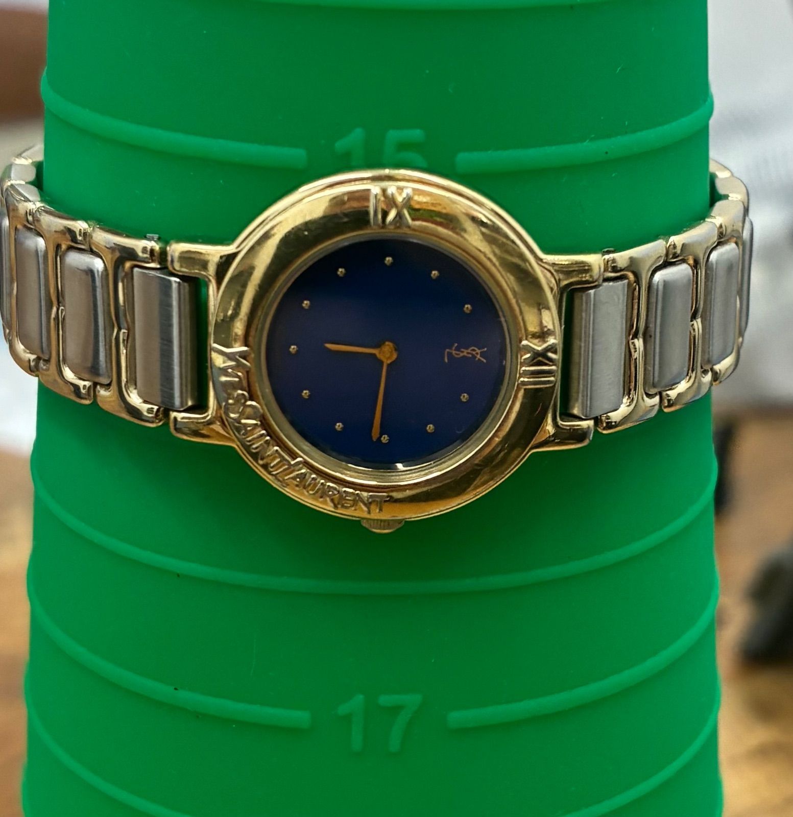 稼動品 箱付き YSL イヴサンローラン コンビカラー 青針 腕時計