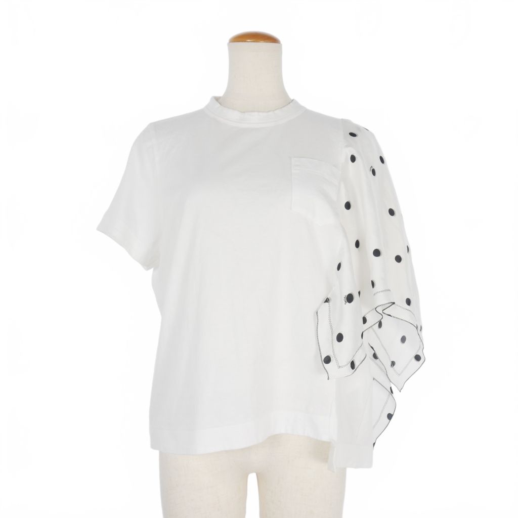 sacai サカイ 異素材ドッキング スカーフ柄 パネルTシャツ リネン M サカイ sacai スカーフ ドッキング Tシャツ トップス 半袖 2 白