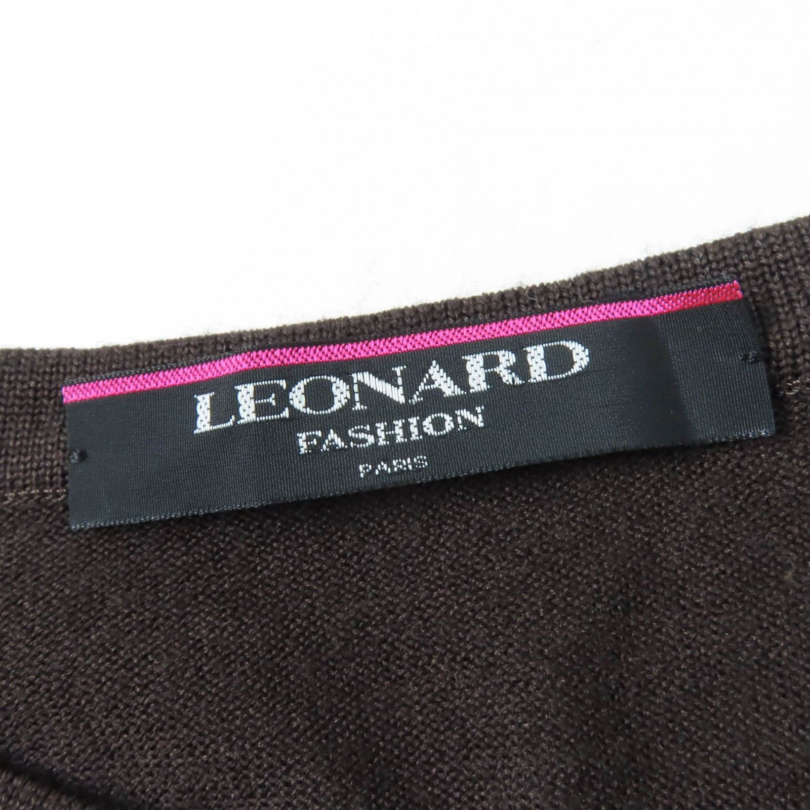 美品▲LEONARD レオナール ウール シルク混 ペイズリー スパンコール装飾 クルーネック 長袖 カーディガン ブラック M 日本製 正規品 美品☆LEONARD FASHION レオナール ファッション シルク ウール