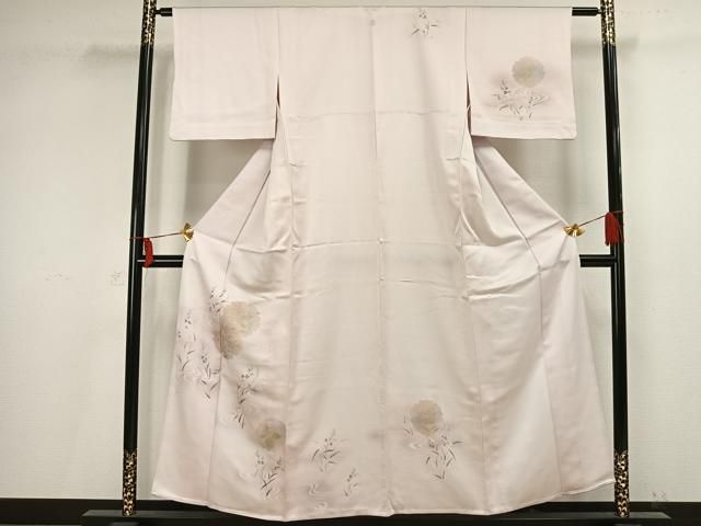 平和屋着物▽訪問着 単衣 手描き 流水雪輪草花文 暈し染め 金彩 正絹 AAAV2750fy