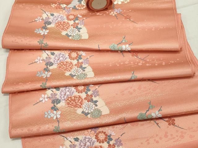 名古屋帯 西陣 木原織物 証紙付 格子柄に抽象花模様 紅消鼠色 O-5028 京都西陣織「しおみ織物謹製」 細やかな柄行き 金糸織 正絹 九寸