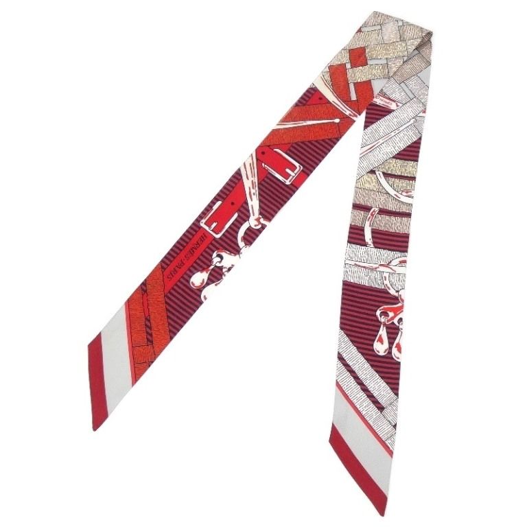 エルメス HERMES ツイリー 馬銜 シュミーズ スカーフ 赤 シルク