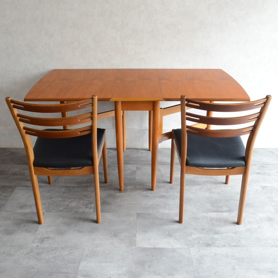 ミッドセンチュリー イギリスヴィンテージ チーク ゲートレッグ ダイニングテーブル 48 天板剝離再塗装済 バタフライテーブル エクステンション 伸長式 拡張 折り畳み式 ディスプレイ台 サブテーブル