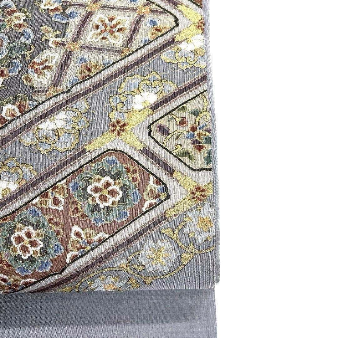 袋帯　明綴れ　金糸　華紋　花菱　唐花模様　青海波　着物　072a u 袋帯 明綴れ 金糸 華紋 花菱 唐花模様 青海波 着物 072a u