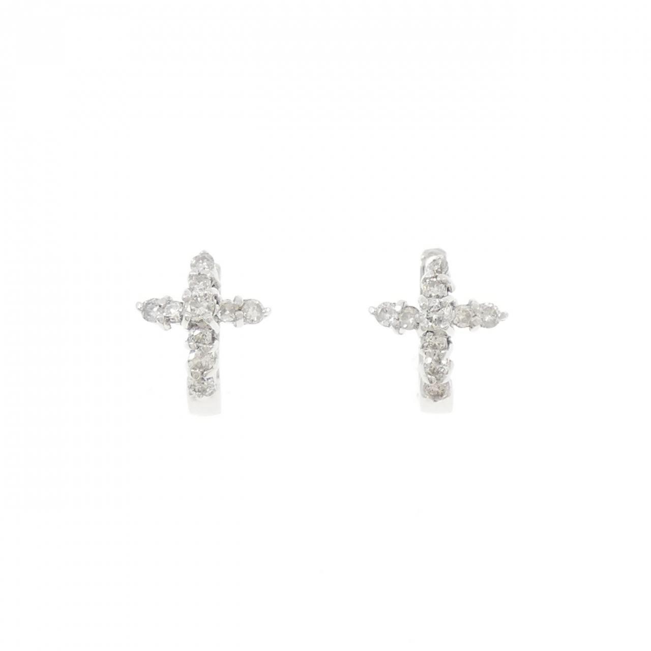 K14WG クロス ダイヤモンド ピアス 0.20CT
