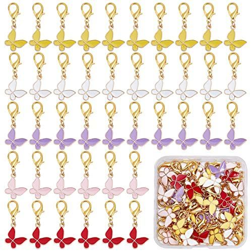SUNNYCLUE 50個 ランダム色 チャーム 蝶 カニカン 16mm イヤリング 蝶々 マルカン ネックレス カニカン パーツ 大きめ 蝶の羽 ピアス バタフライ 合金ペンダント 胡蝶 ロブスター ナスカン キーホ