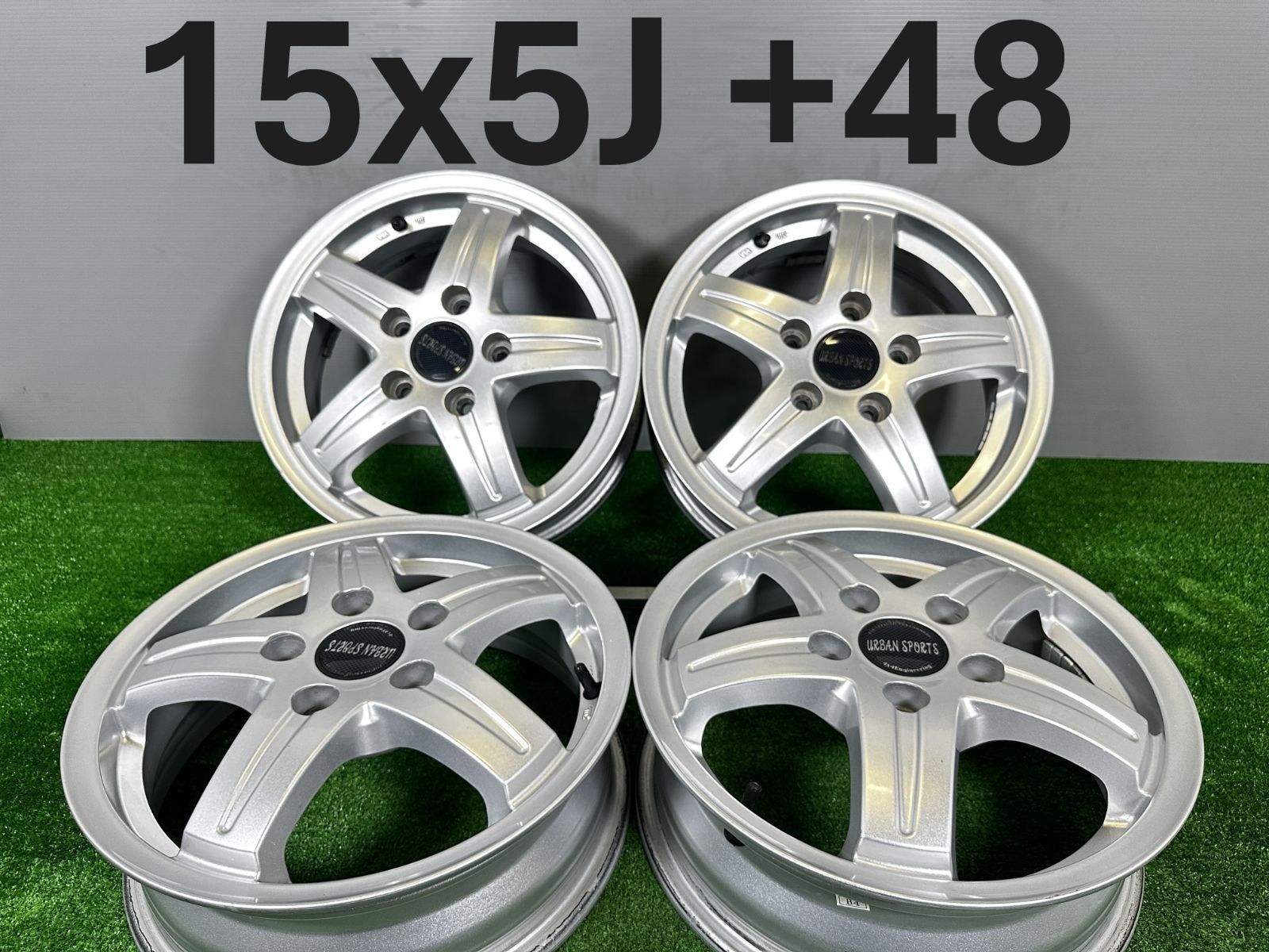送料無料☆15x5J +48 5穴 PCD114.3 URBAN SPORTS 4本 中古 アルミ 