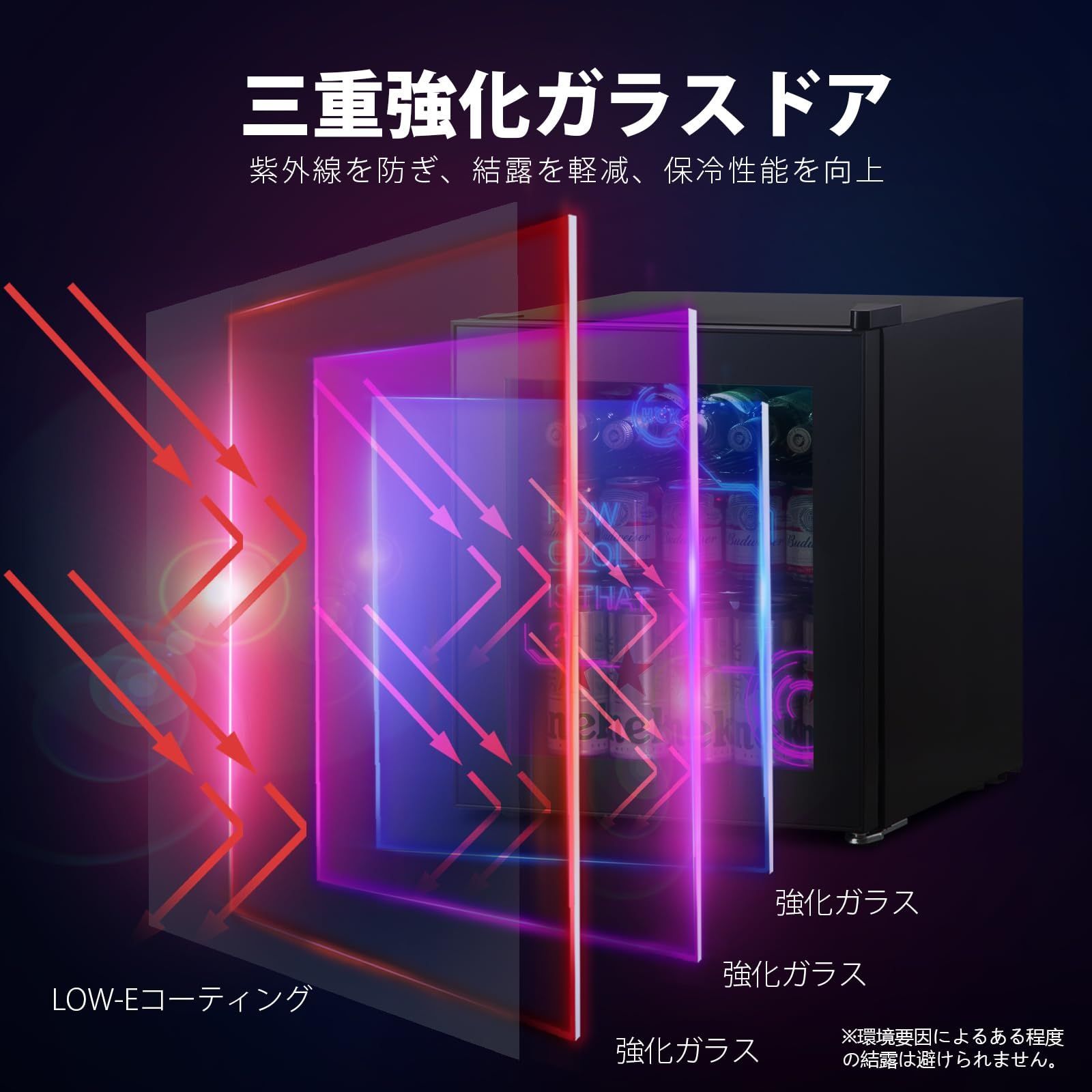 冷蔵庫 48L 小型 透明ガラスドア ステンレス　おしゃれ 静音 省エネ 冷蔵庫 48L 小型 透明ガラスドア ステンレス おしゃれ 静音 省エネ