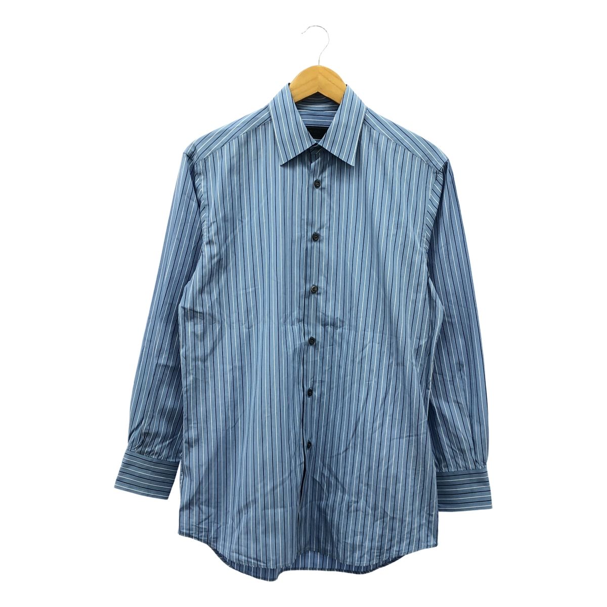 PRADA | プラダ | POPELINE BACCHET | コットン ストライプ レギュラー シャツ | 38 15 | CELESTE | メンズ