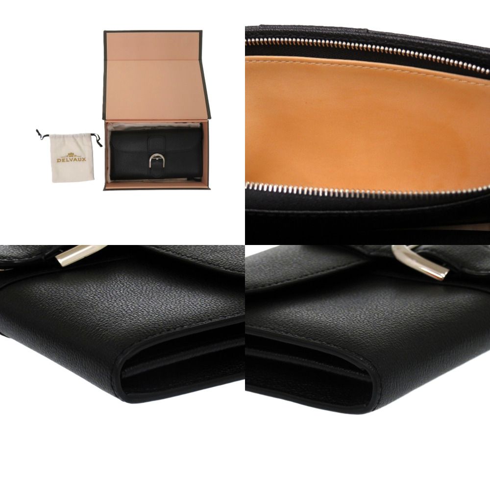 美品 デルボー ブリヨン カーフレザー ブラック 0326 黒 チェーン  