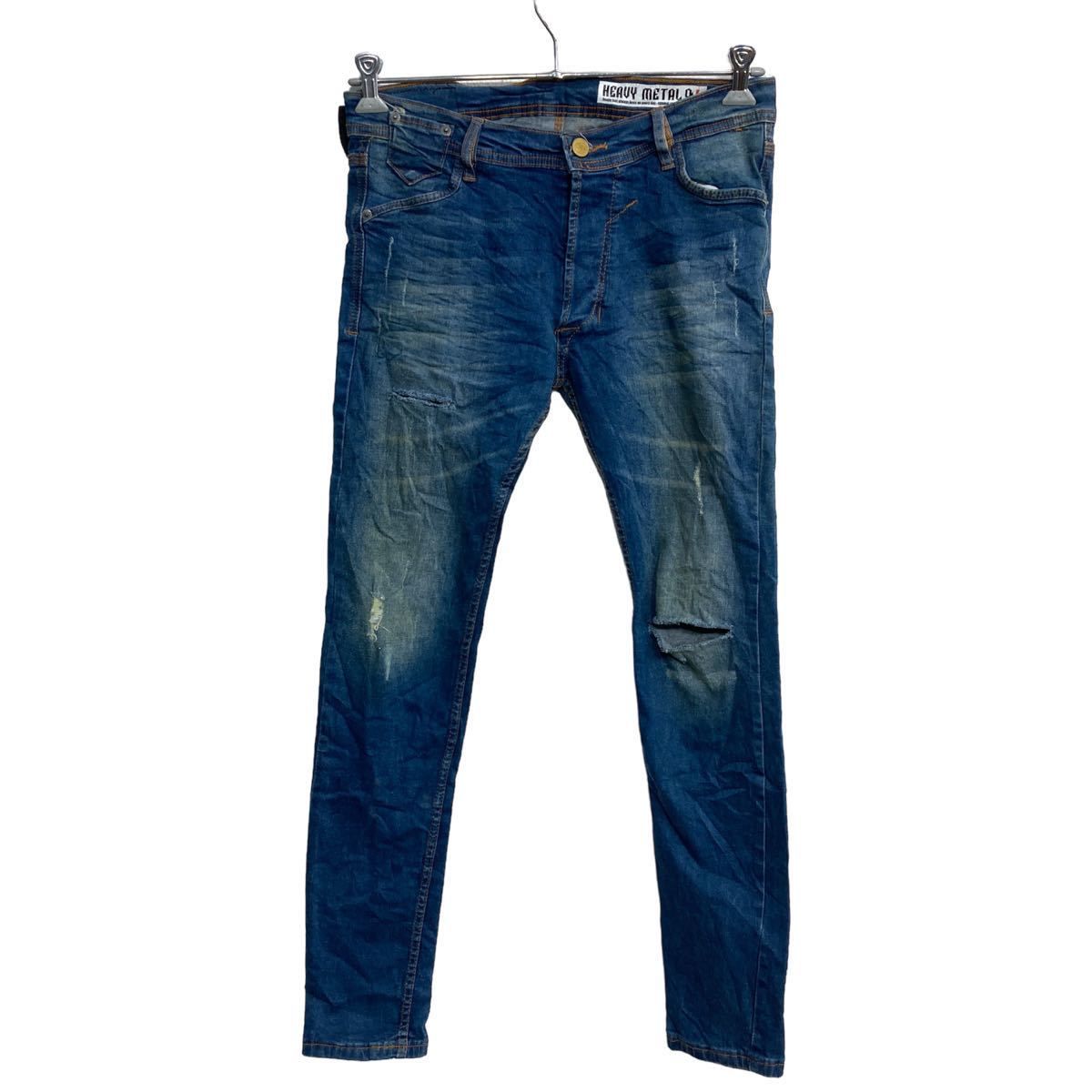 ROC BRAND デニムパンツ W33 ボタンフライ スキニー インディゴ