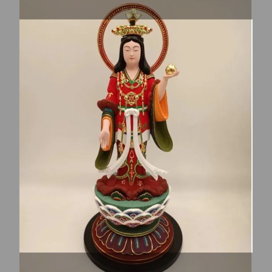 木彫り仏像【吉祥天女像】吉祥天 仏像 桧木製高級木彫り 総高さ