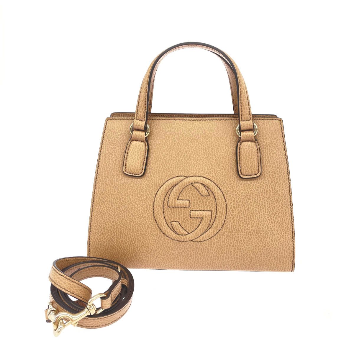 良好 GUCCI グッチ ソーホー 2WAYバッグ ベージュ レザー レディース 