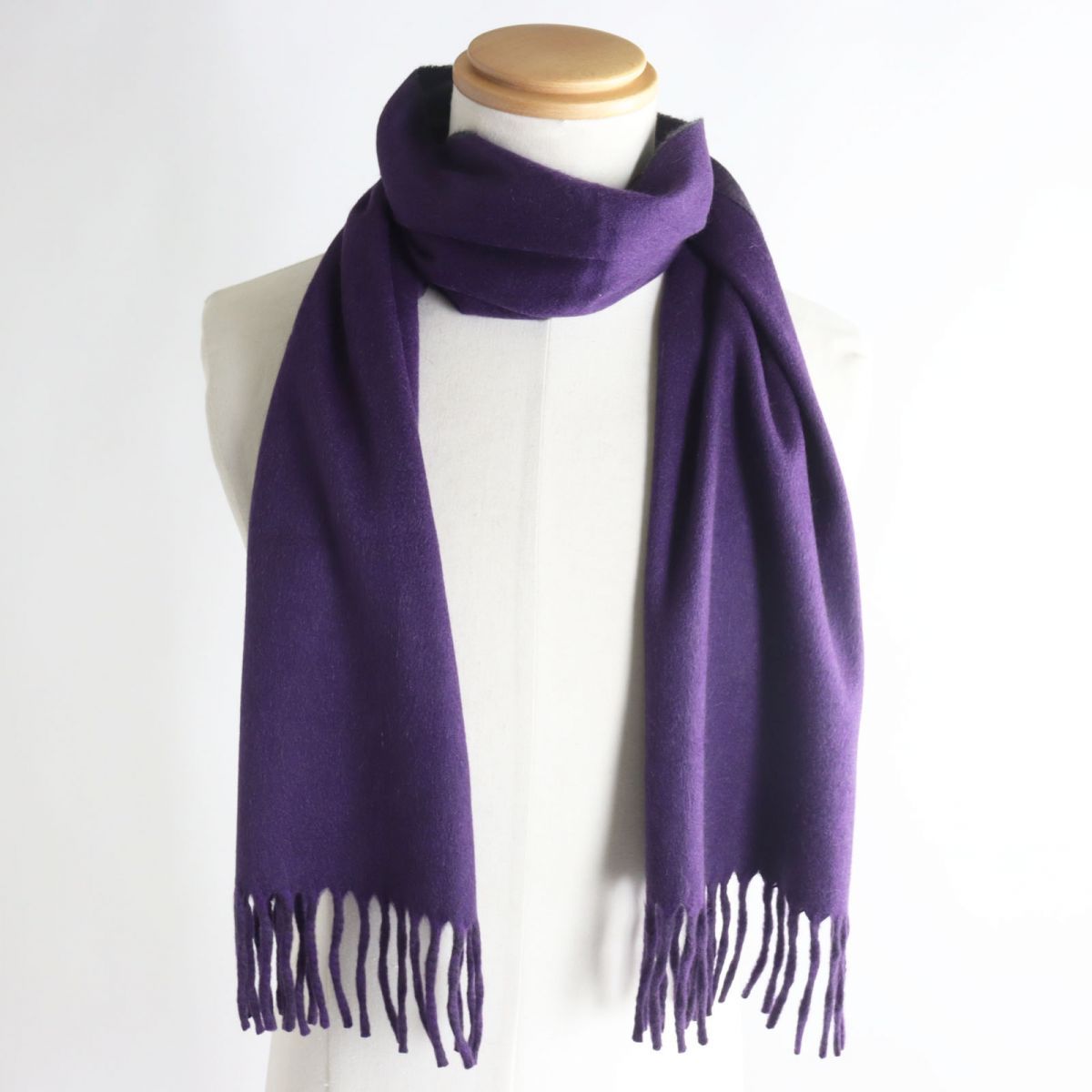 美品○HERMES エルメス カシミヤ100% エブリン/Hロゴ フリンジ