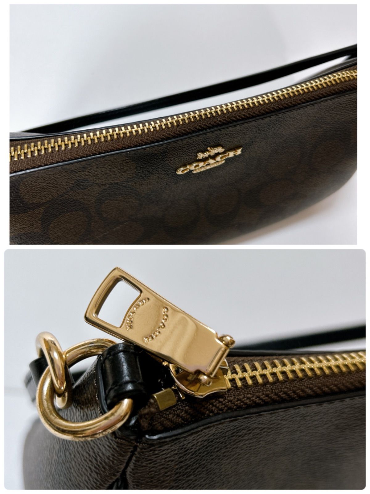 美品✨　コーチ　アクセサリーポーチ　ショルダーバッグ　シグネチャー　チャーム付 COACH コーチ バッグ アクセサリーポーチ ワンショルダー レディース