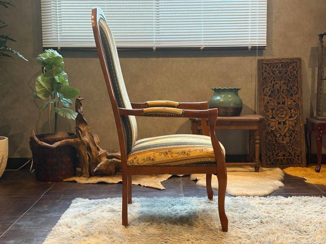 輸入家具クラシックヨーロピアンストライプハイバックチェアアームSZ