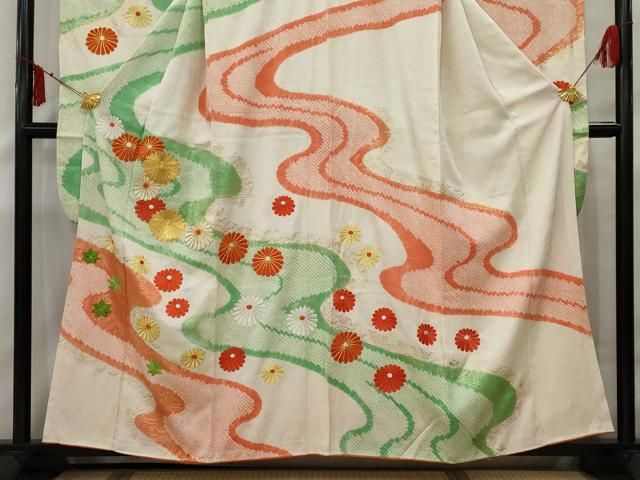 平和屋着物□豪華振袖 駒刺繍 絞り 流水花文 金彩 高島屋扱い