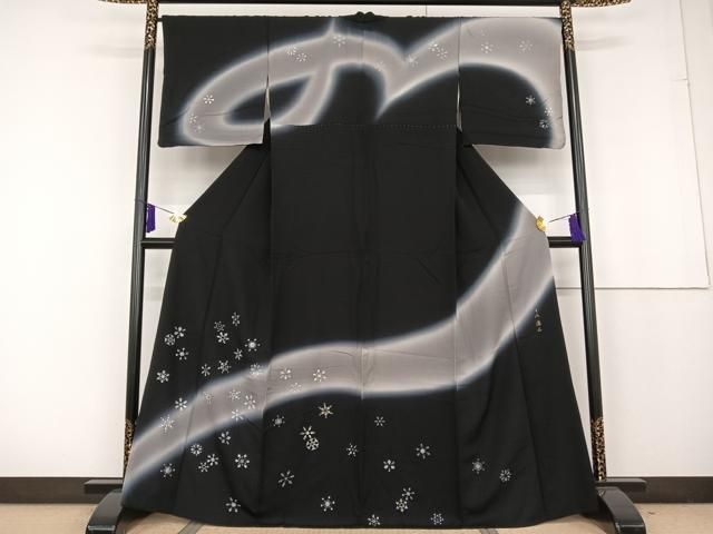 平和屋着物○訪問着 夜桜 黒地 金彩 正絹 逸品 AAAT3004np