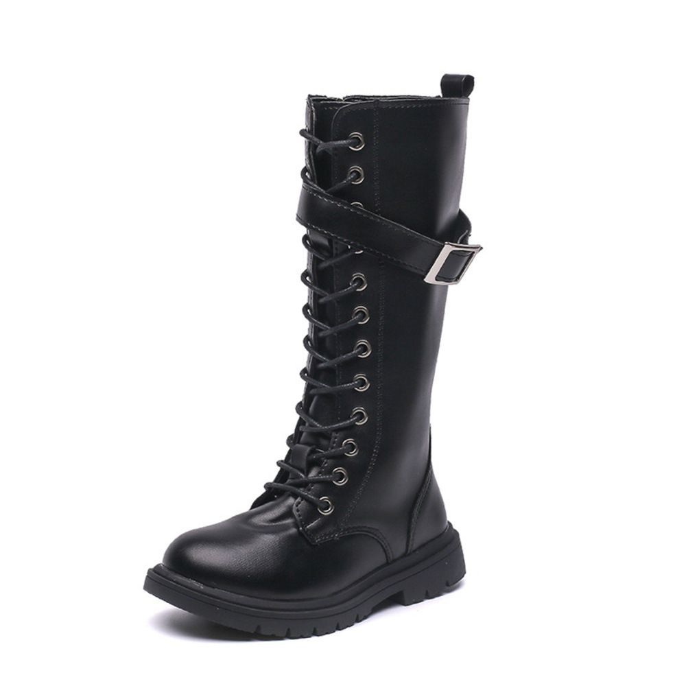 【人気SALE，人気】 ☆ ブラック ☆ 31(19.5cm) ☆ キッズ ブーツ pkboots8778 キッズ ロングブーツ ロング ブーツ 女の子 マーテインブーツ ローヒール ローシューズ 子供靴 靴 ファスナー ファスナー付き ひも 紐 ベル ブーツ・ブーティ