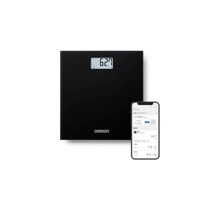 オムロン 体重計 ブラック HN-300T2-JTBK スマホ連動 データ自動転送 自動認識 乗るだけで測定開始 シンプルでおしゃれなデザイン