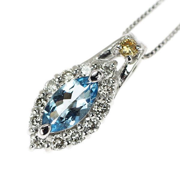 K18WG アクアマリン ダイヤモンド ペンダントネックレス 0.29ct