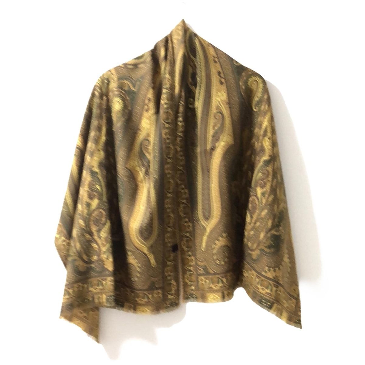 ETRO エトロ ストール ショール - ダークブラウン×イエロー×マルチ ペイズリー柄 ウール シルク