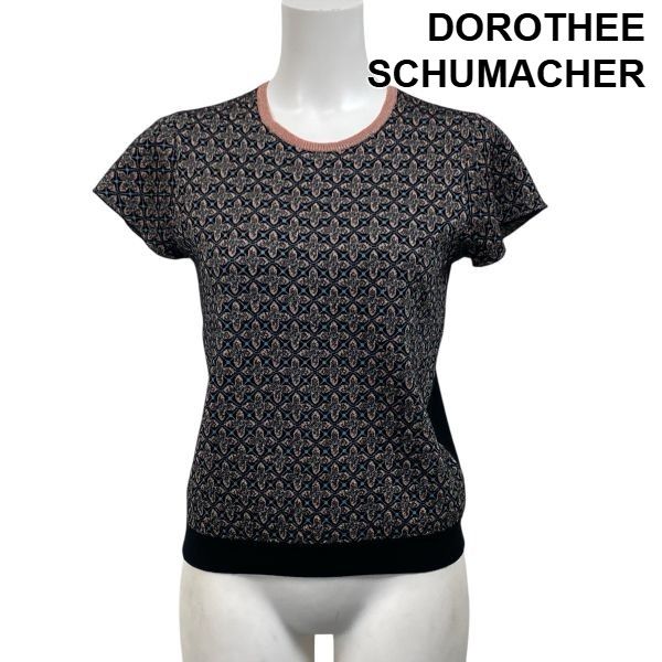 ◆ ドロシー シューマッハ DOROTHEE SCHUMACHER ニット 半袖 黒 ピンク M 9号 レディース S5V454