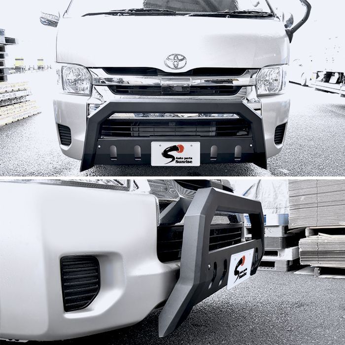 200系 ハイエース ワイド スクエア フロント バンパー ガード ブラック