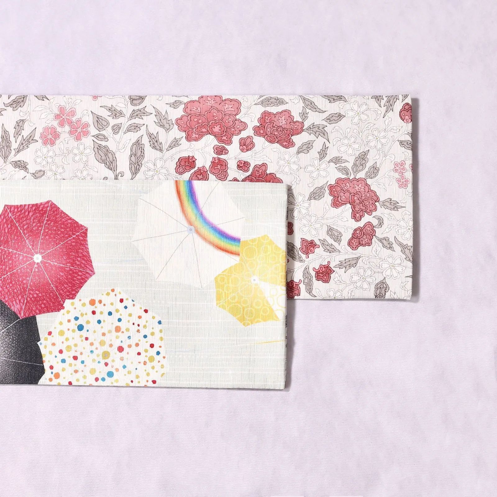 WAKKA 正絹 半巾帯 半幅帯 雨に唄えば アイボリー リバーシブル お仕立て上がり 着物 帯 カジュアル HOB-3