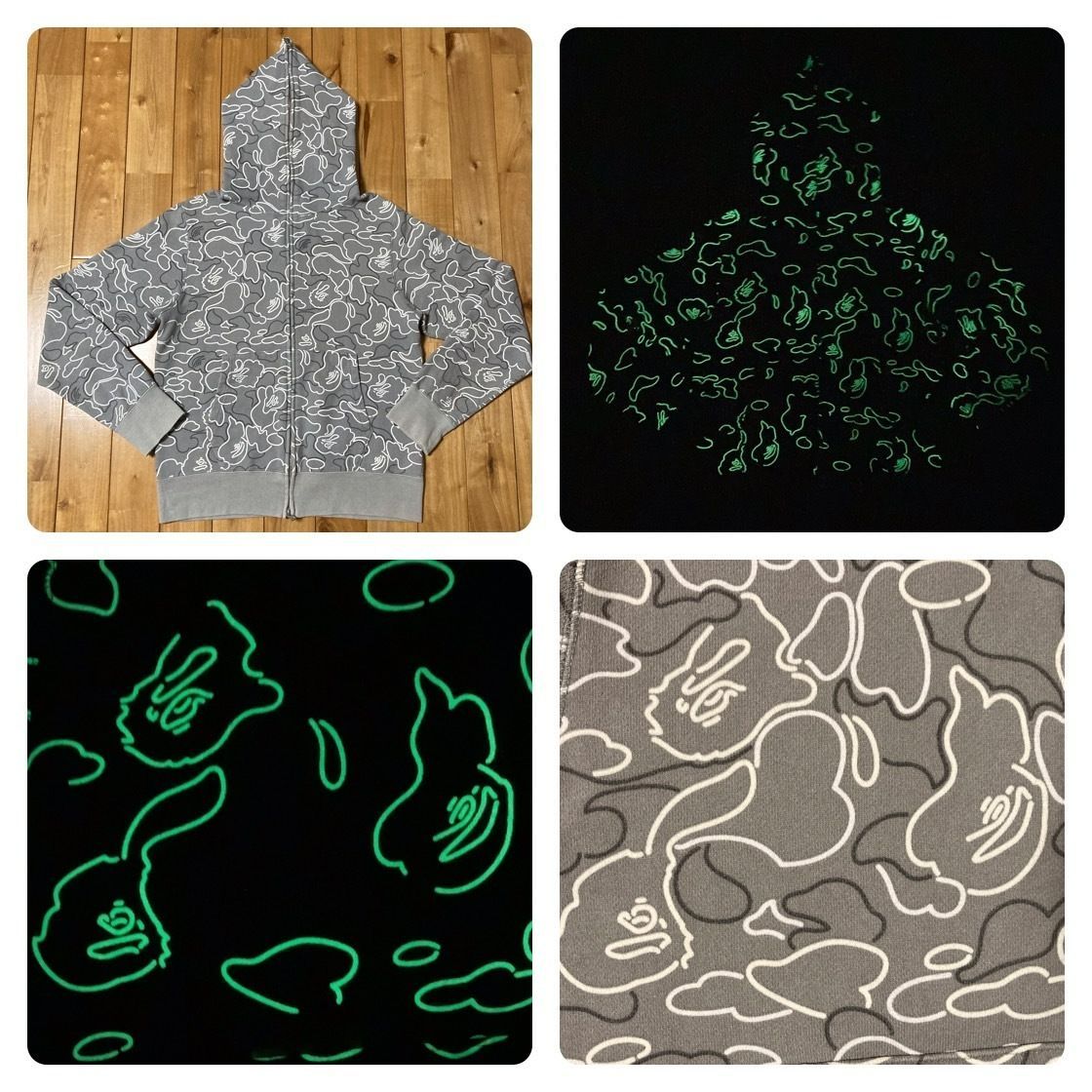 蓄光 Neon camo フルジップ パーカー Mサイズ a bathing ape BAPE camo full zip hoodie エイプ ベイプ アベイシングエイプ NIGO