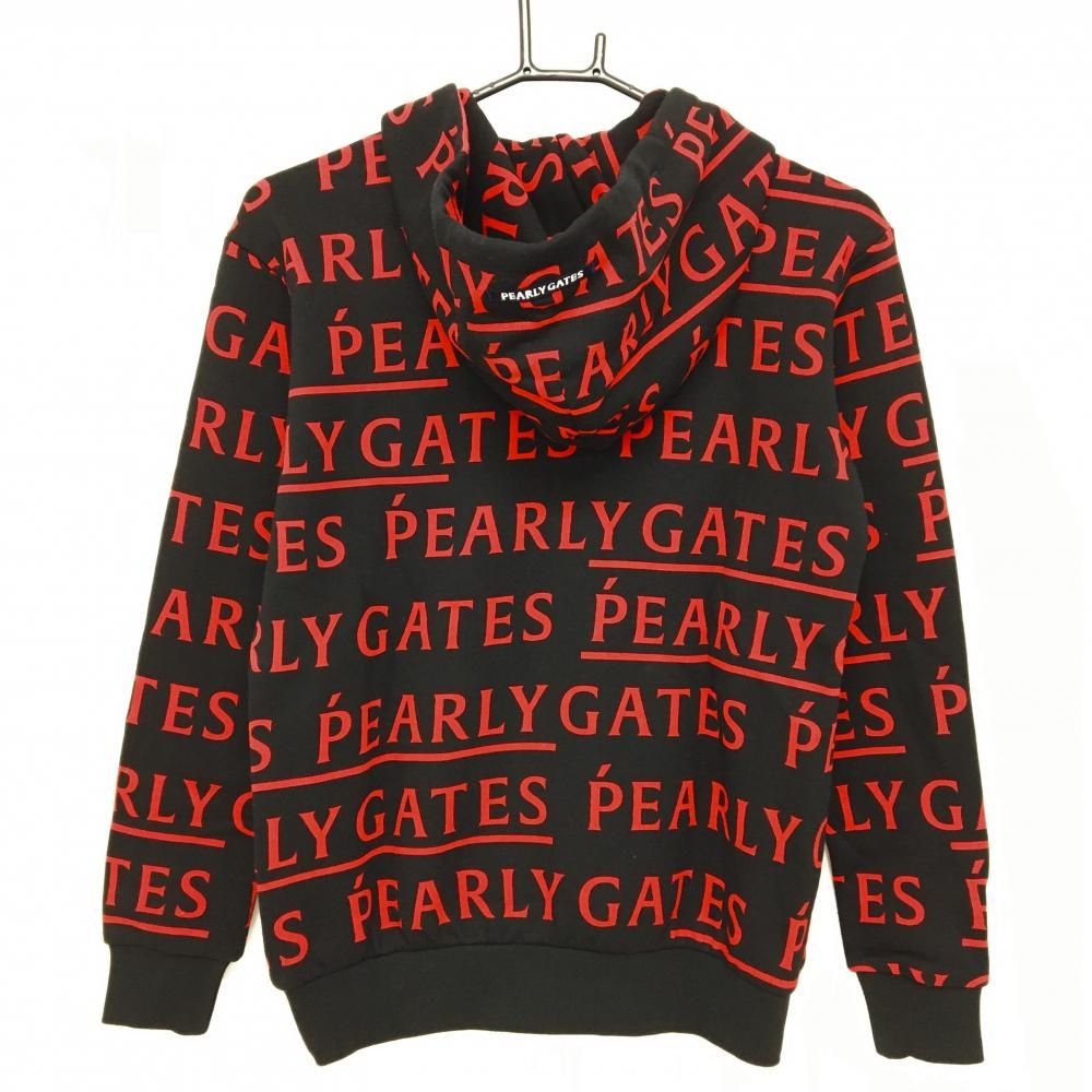 パーリーゲイツ ジップパーカー 黒×レッド ロゴ総柄 刺しゅう白 レディース 0 S ゴルフウェア PEARLY GATES