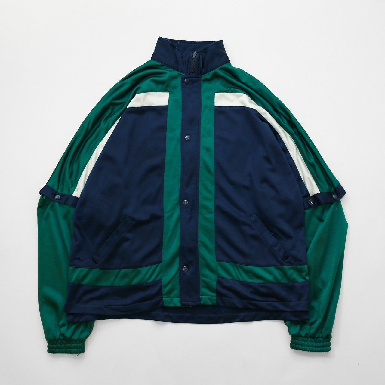 2WAY仕様 袖取り外し可能 ジャージ トラックジャケット ブルゾン スポーツ グリーン ネイビー XLサイズ 古着【UR-0301】