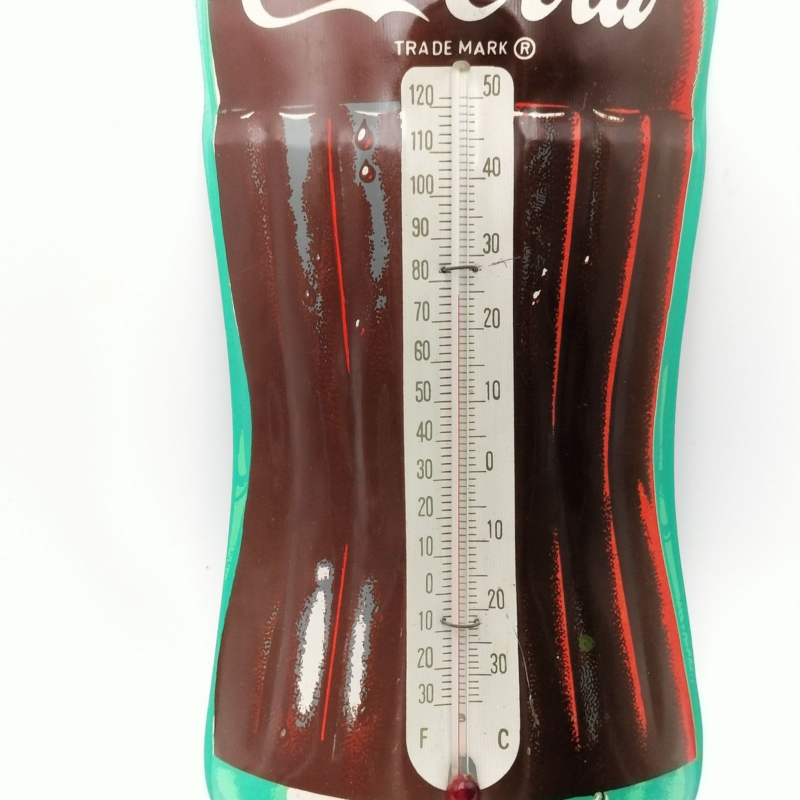 昭和レトロ❗コーラ　ブリキ看板(中古/42cm/温度計付き) アメリカン レトロ ブリキ看板 コカコーラ 温度計 エンボス