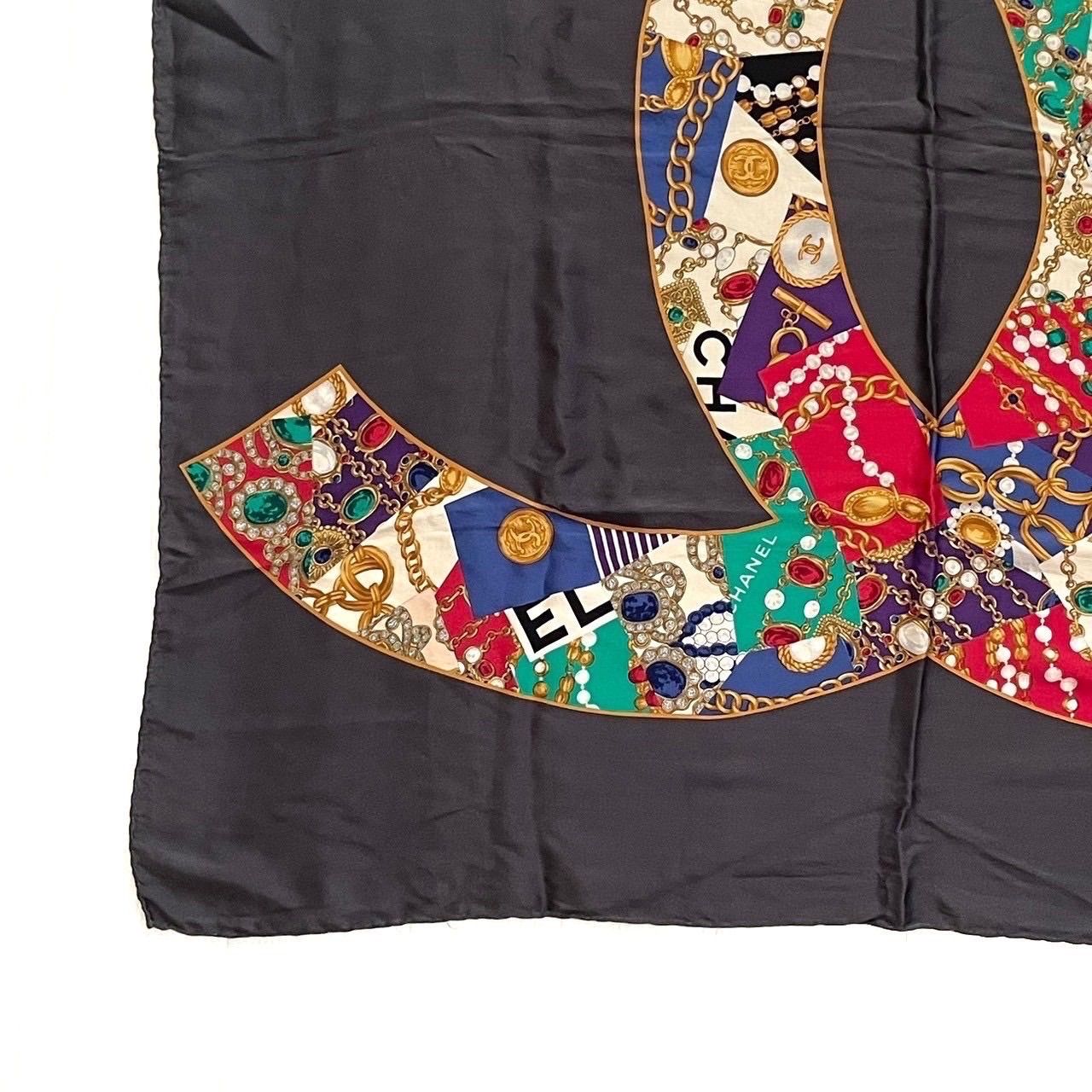 CHANEL シャネル スカーフ グレー マルチカラー 大判 小物 ココマーク