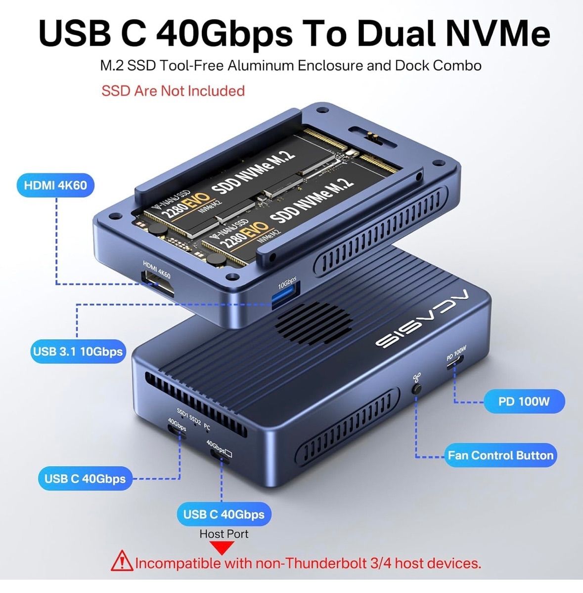 ACASIS 40Gbps M.2 NVMe SSD 外付けケース 冷却ファン内蔵