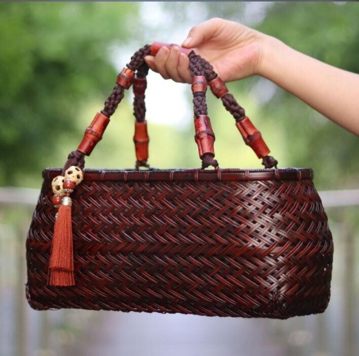 大容量収納かご おしゃれ竹籠 編み 収納箱 小物入れ 茶道＊お菓子入れ 竹工芸