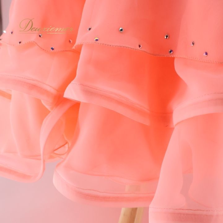 社交ダンス 衣装 スタンダードドレス スタンダード ドレス ワンピース フロート デモ 競技 ダンス パーティ 発表会 サーモンピンク ピンク系 日本製 かわいい 上品 社交ダンスドレス ドレスアップ ダンスウェア エレガント ステージ衣装