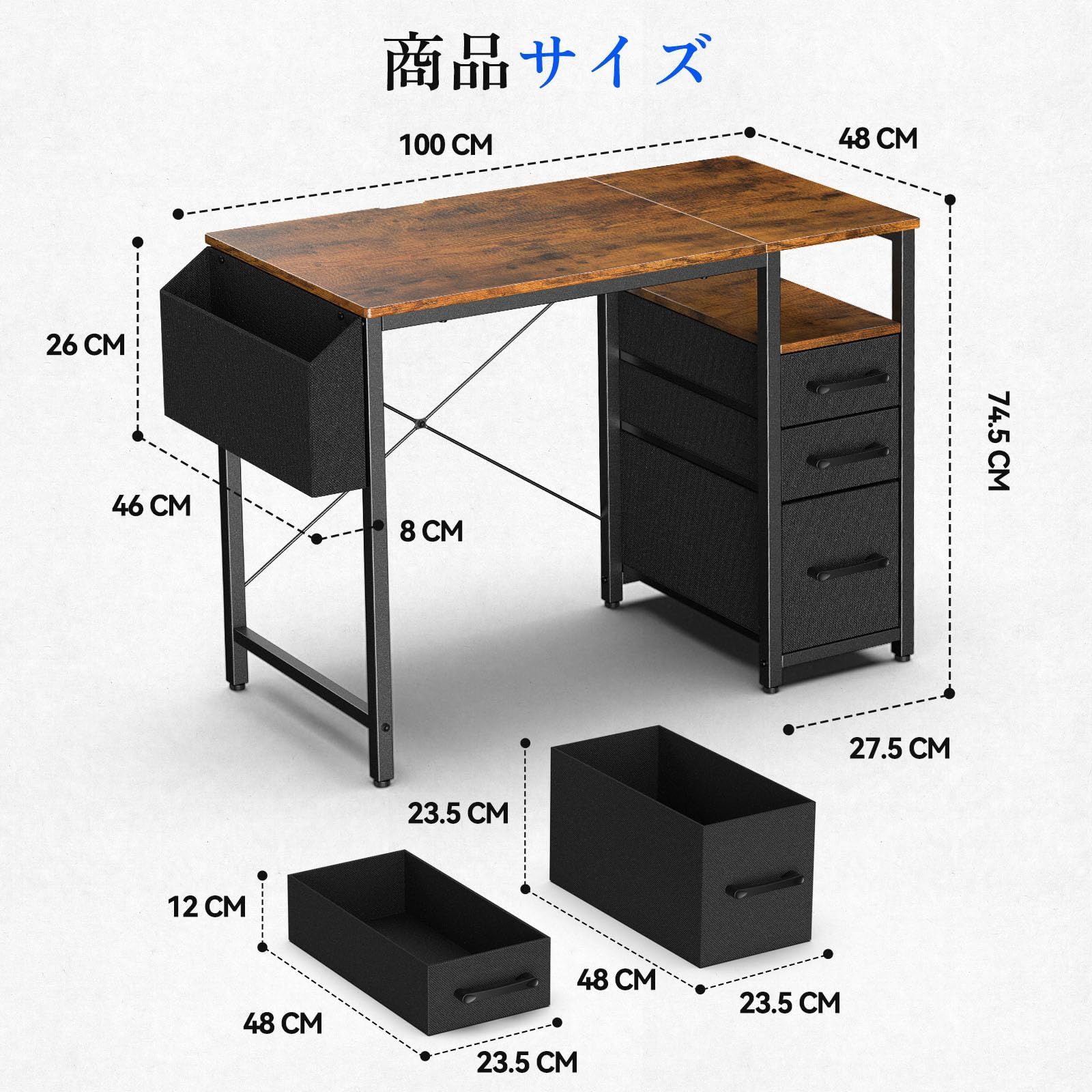 数量 作業机 学習机 pcテーブル ワークデスク ゲーミングデスクdesk オフィスデスク 子 pcデスク 机 シンプル パソコンデスク 収納 引き出し付き おきゃれ 幅100cm 在宅勤務 デスク ブラウン DOMICON MARWIL-DEMENAGEMENTS_CH
