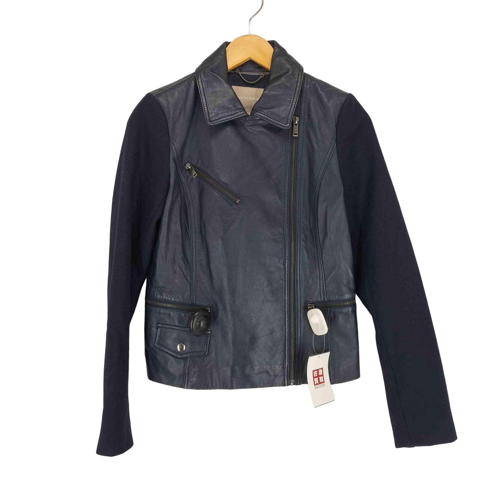 バナナリパブリック BANANA REPUBLIC 袖ウール切替レザーダブルライダースジャケット レディース xs